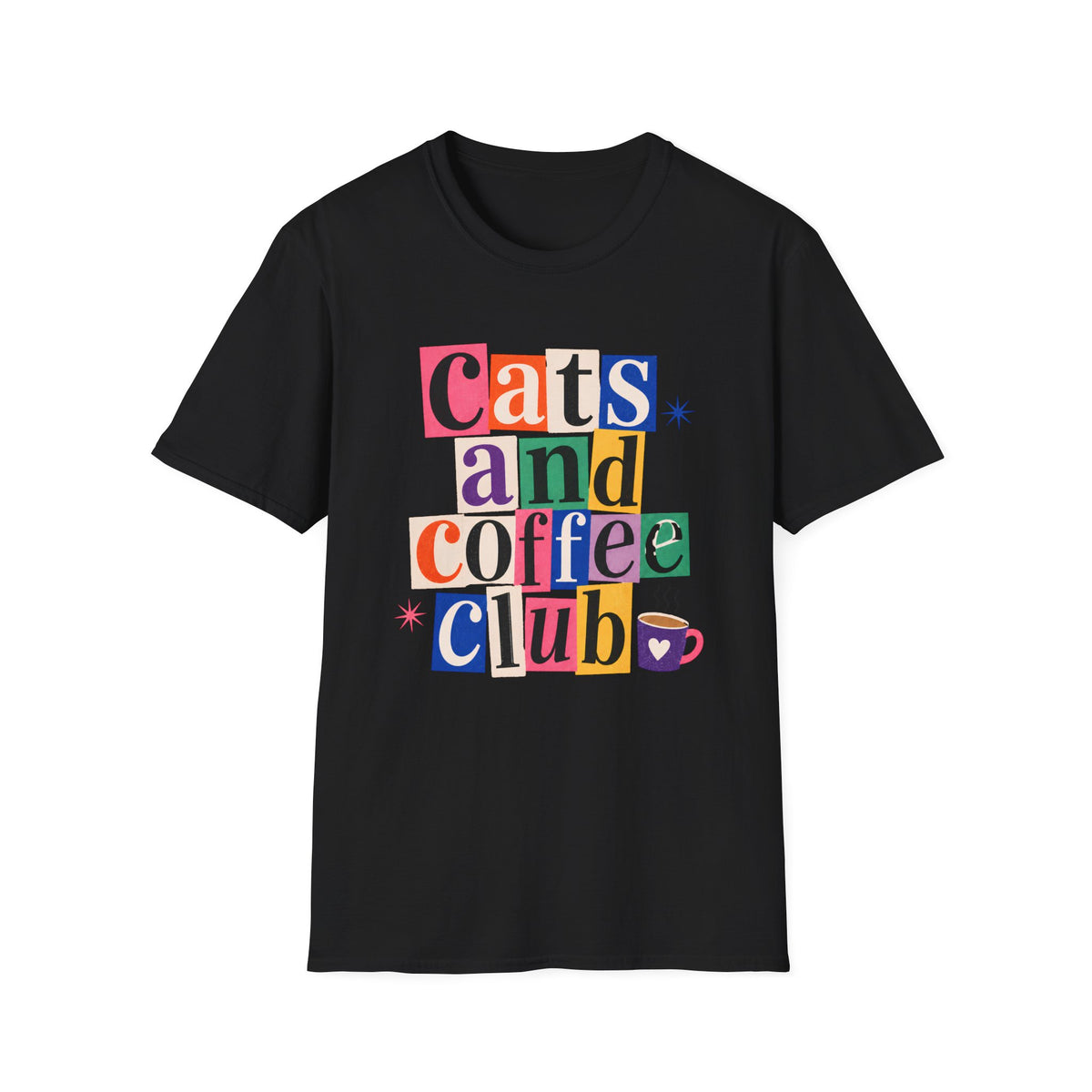 T-shirt Cats and coffee colorblock