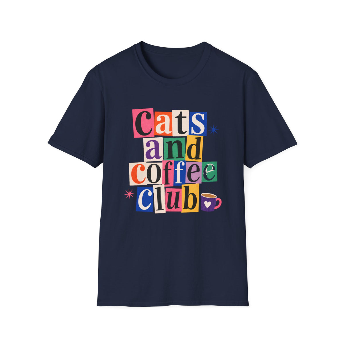 T-shirt Cats and coffee colorblock