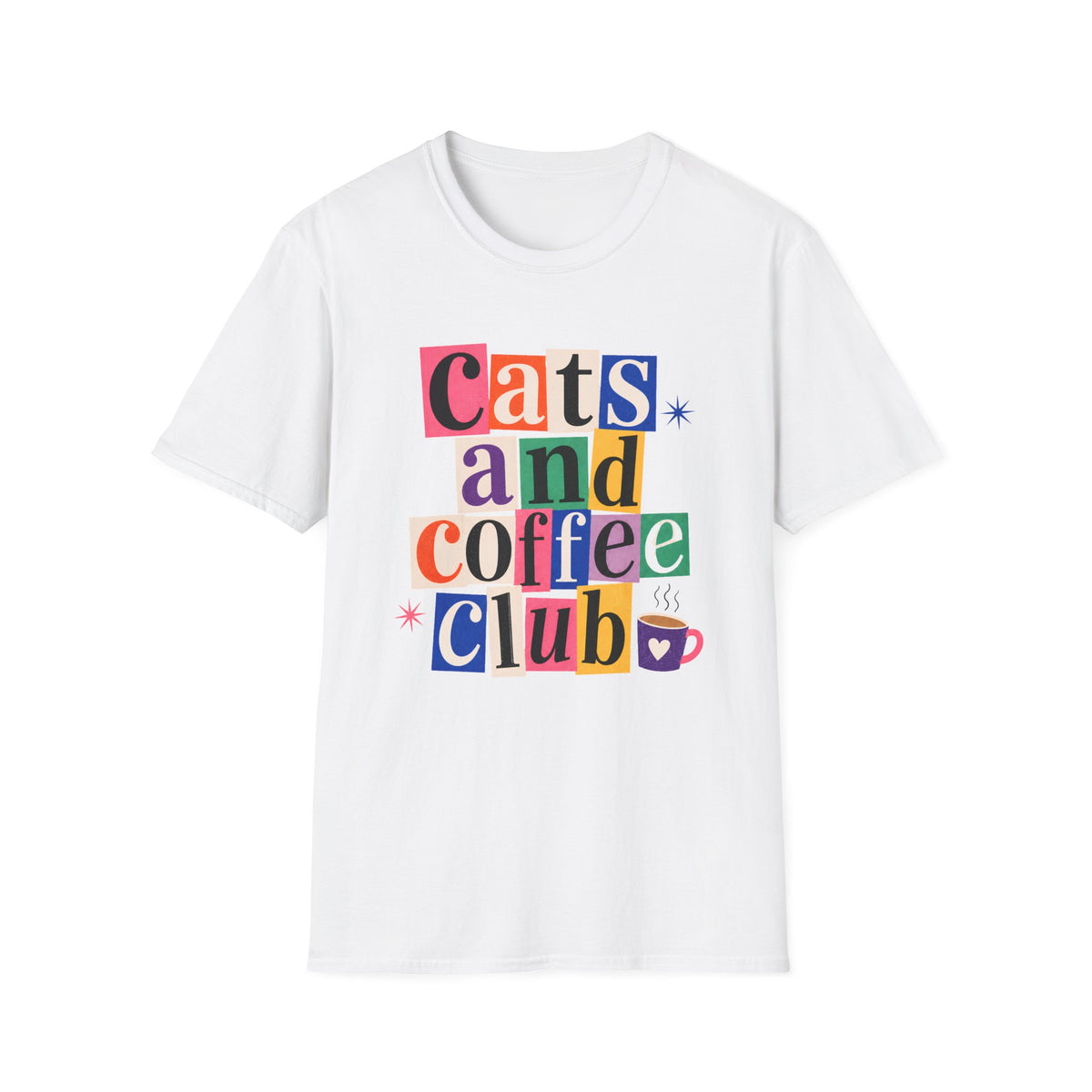 T-shirt Cats and coffee colorblock