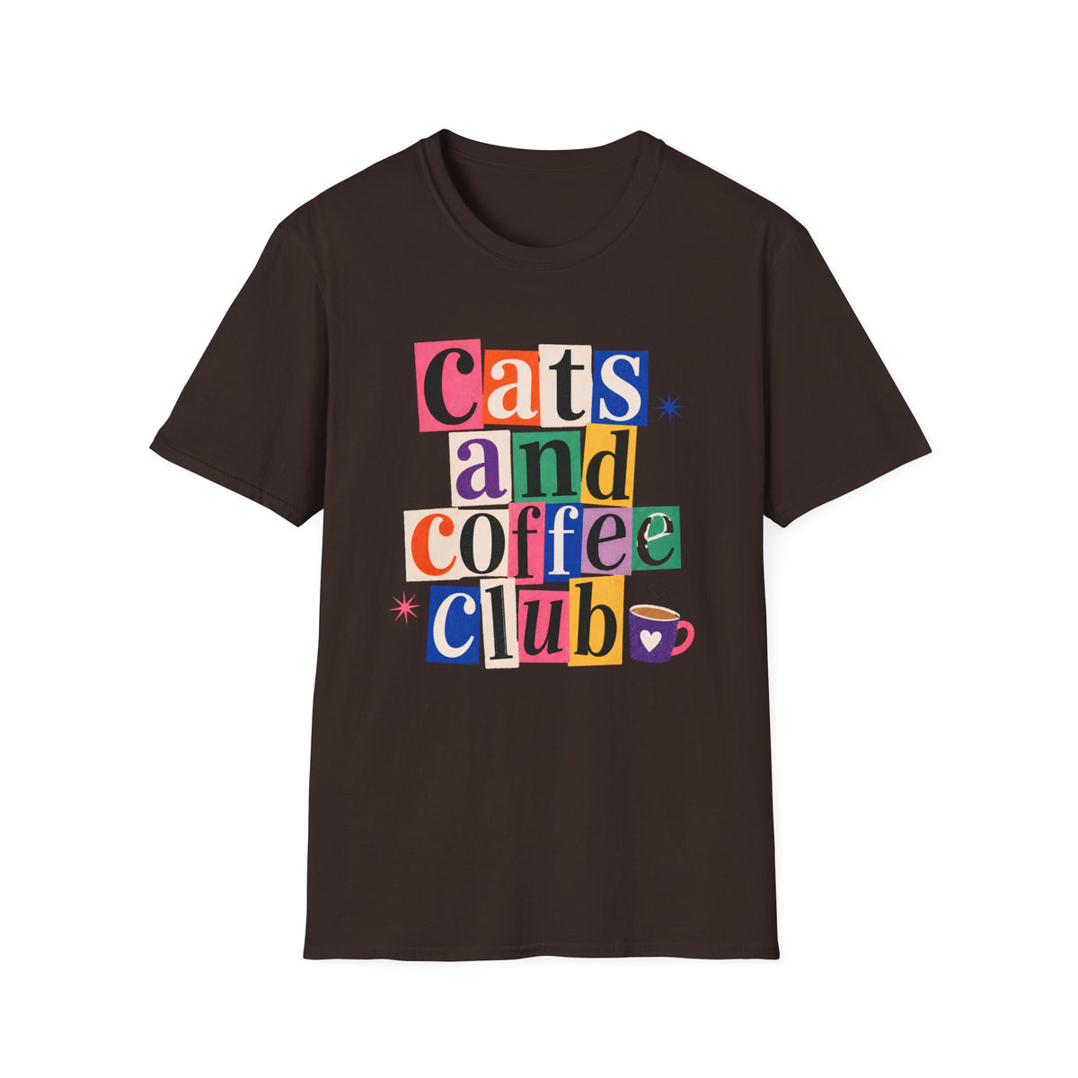 T-shirt Cats and coffee colorblock