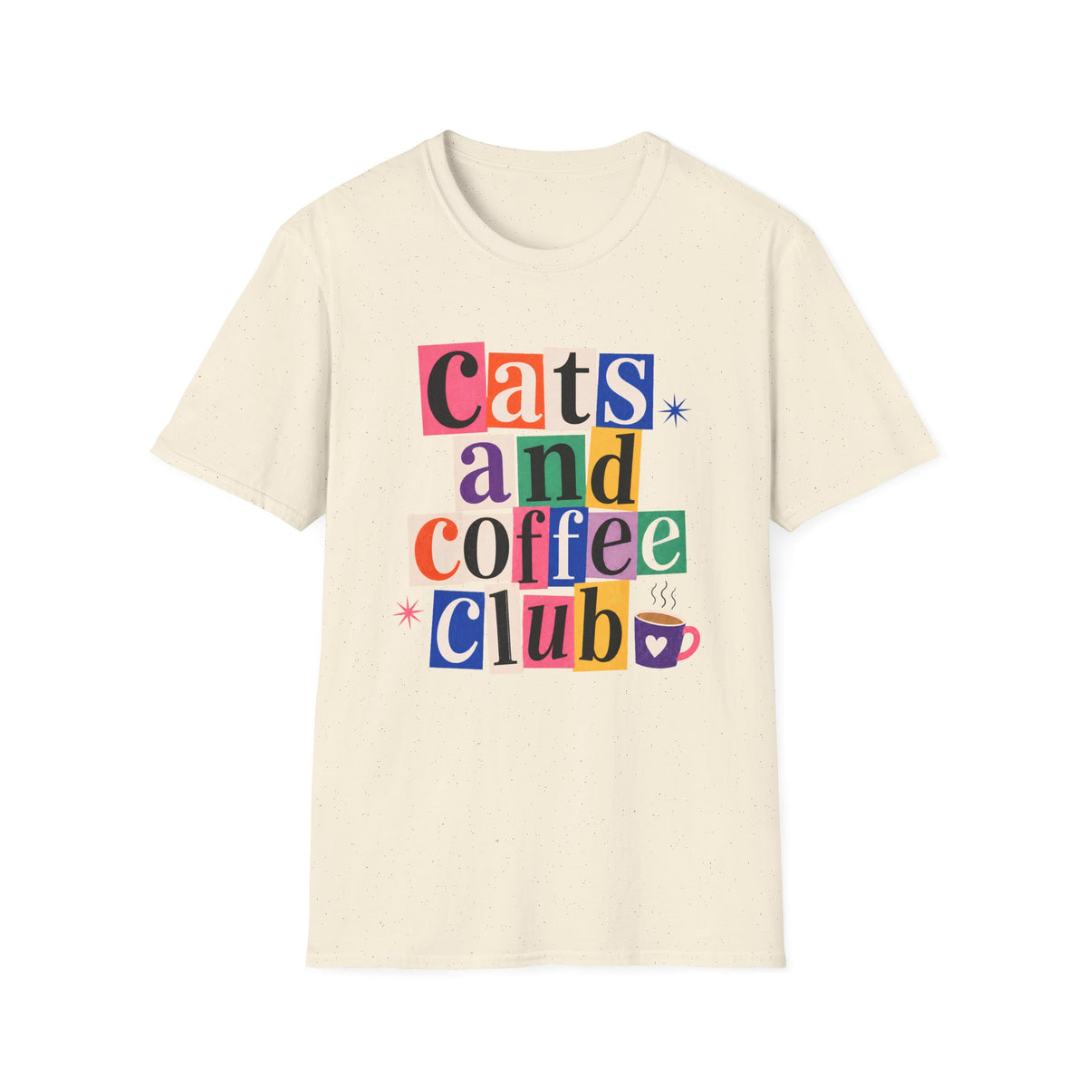 T-shirt Cats and coffee colorblock