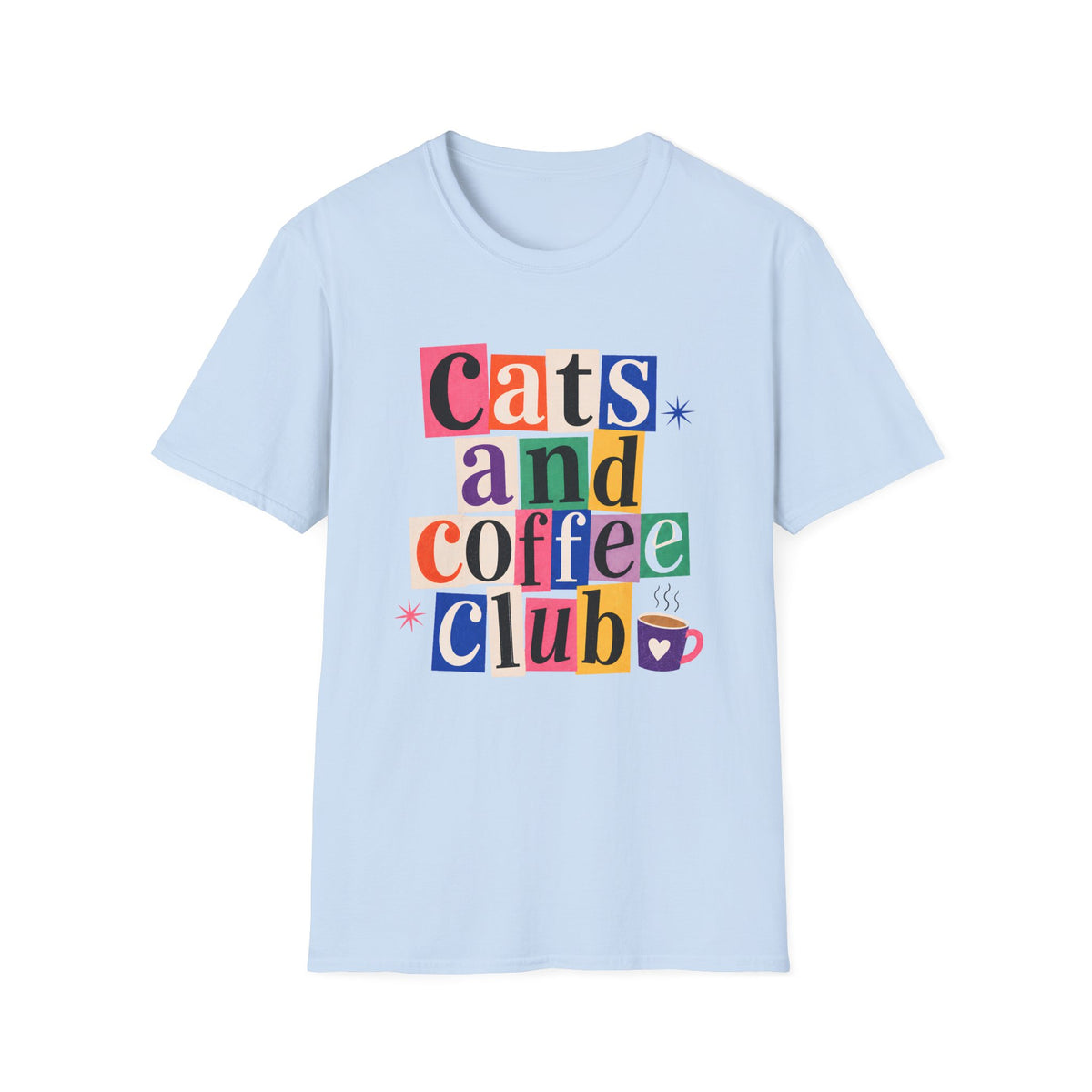 T-shirt Cats and coffee colorblock