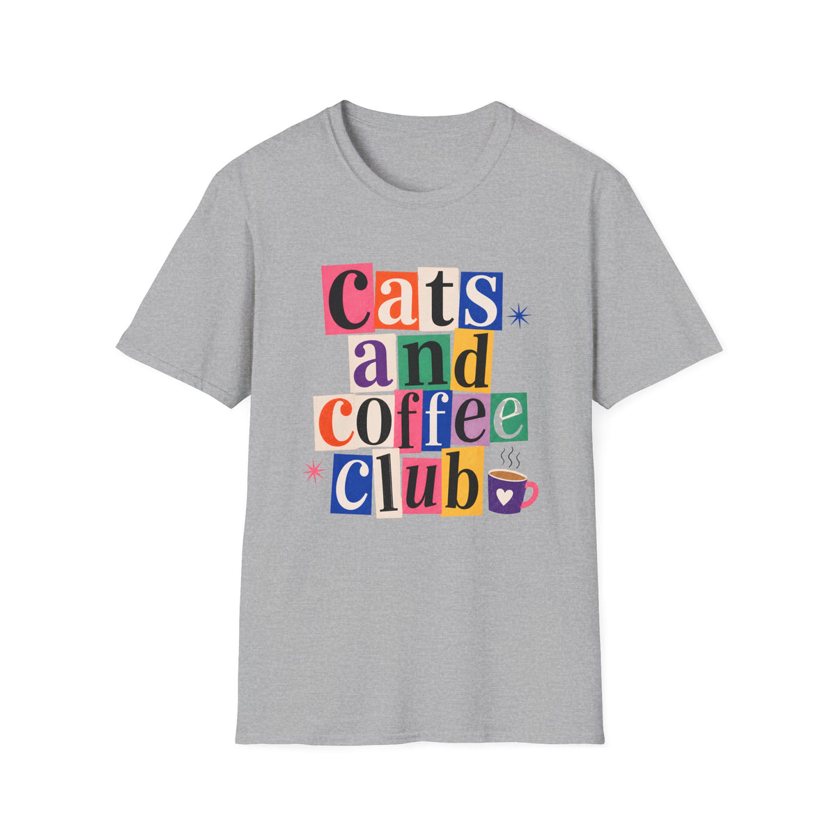 T-shirt Cats and coffee colorblock