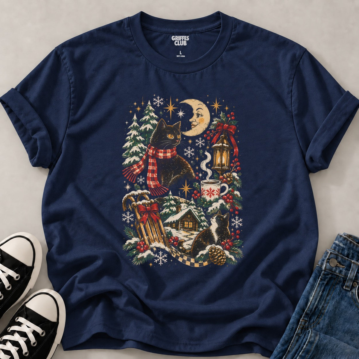 T-shirt Chat hiver cosy — Navy