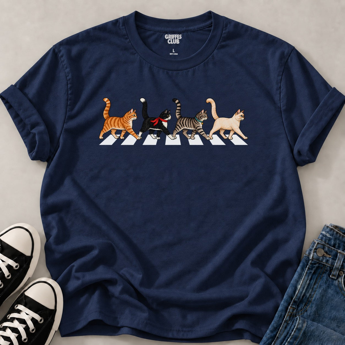 T-shirt_Chat_aquarelle_panoramique — Navy