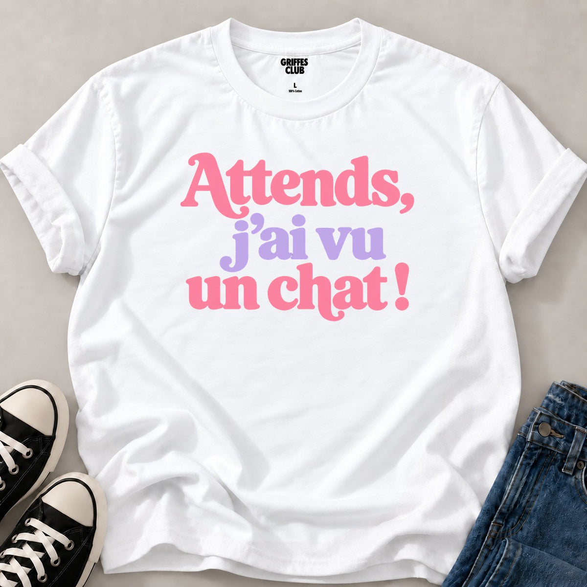 T shirt Accro aux chats distrait — White