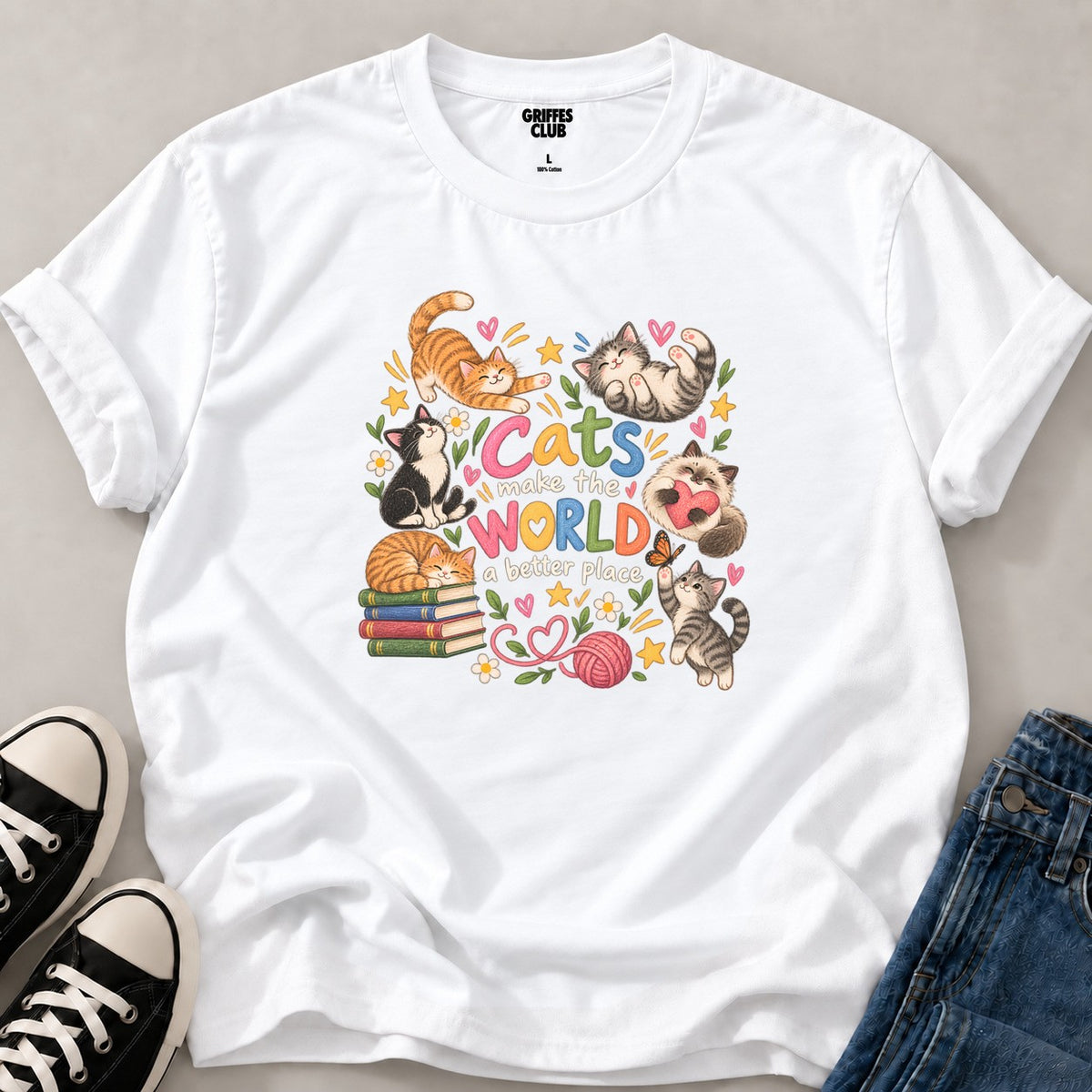 T shirt Amoureux des chats — White