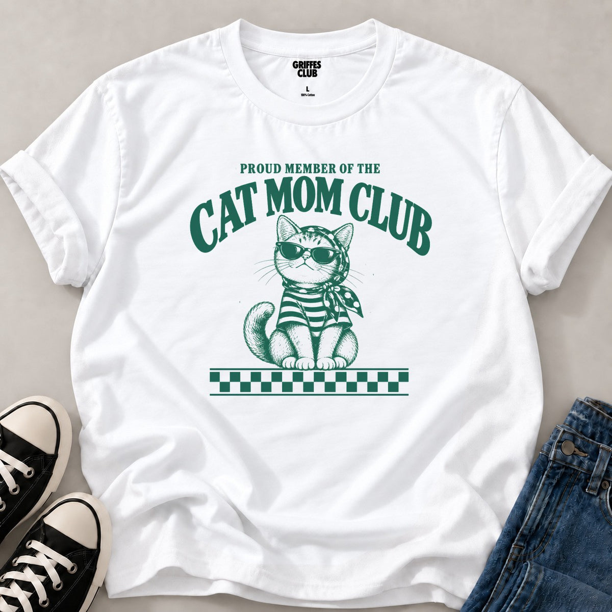 T shirt Cat Mom Club vintage — White