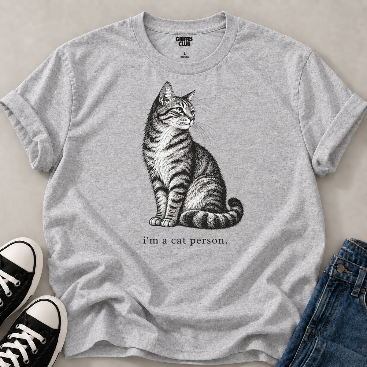 T shirt Cat Person — Sport Grey
