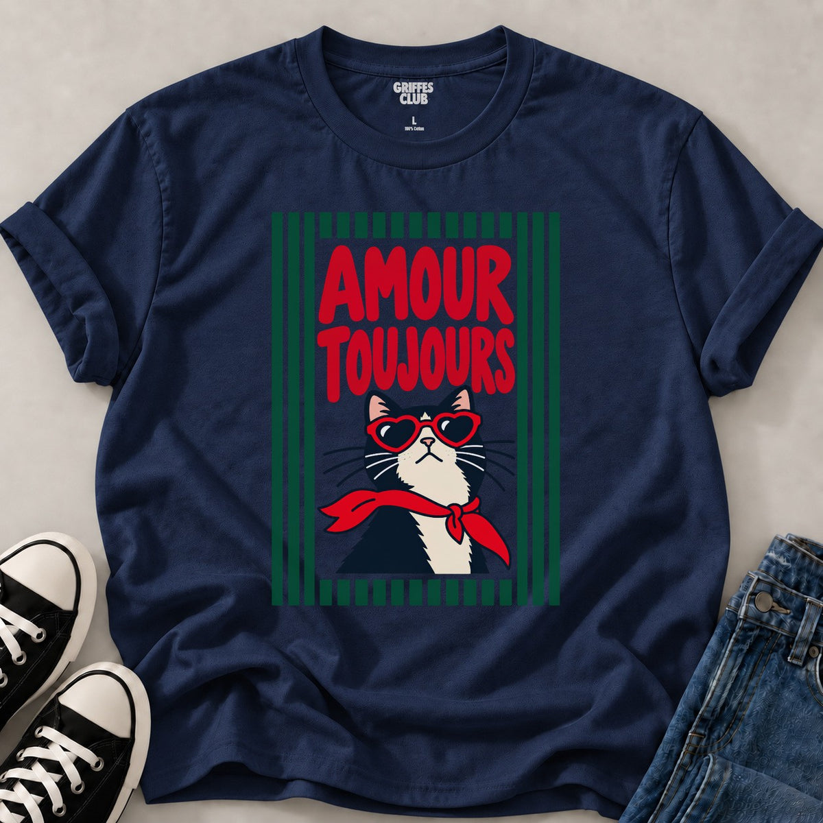 T shirt Chat Amour Toujours — Navy