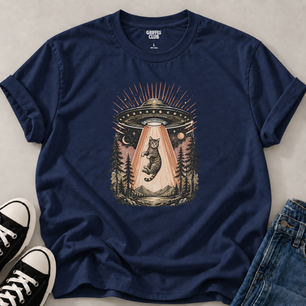 T shirt Chat OVNI cosmique — Navy