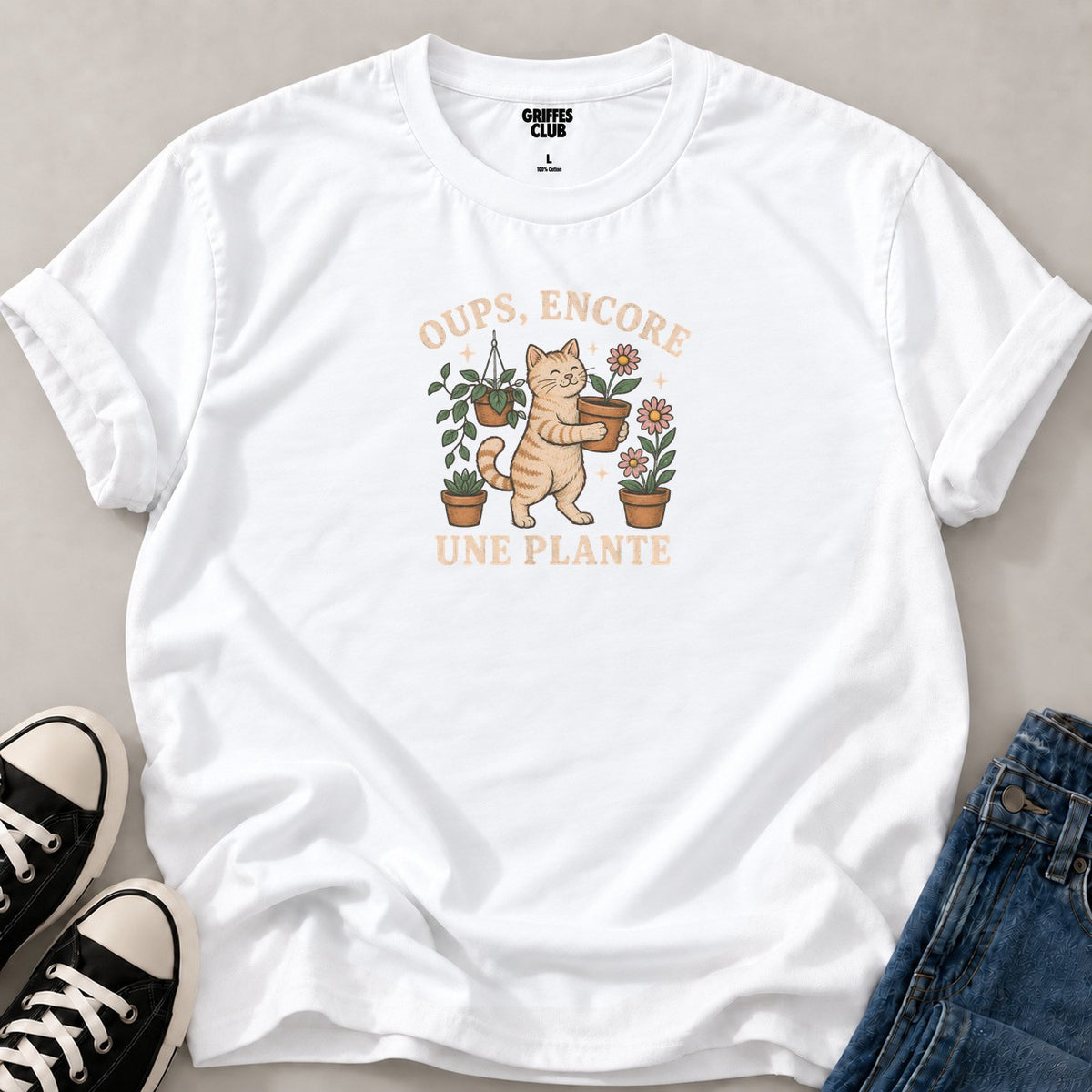 T shirt Chat accro aux plantes — White