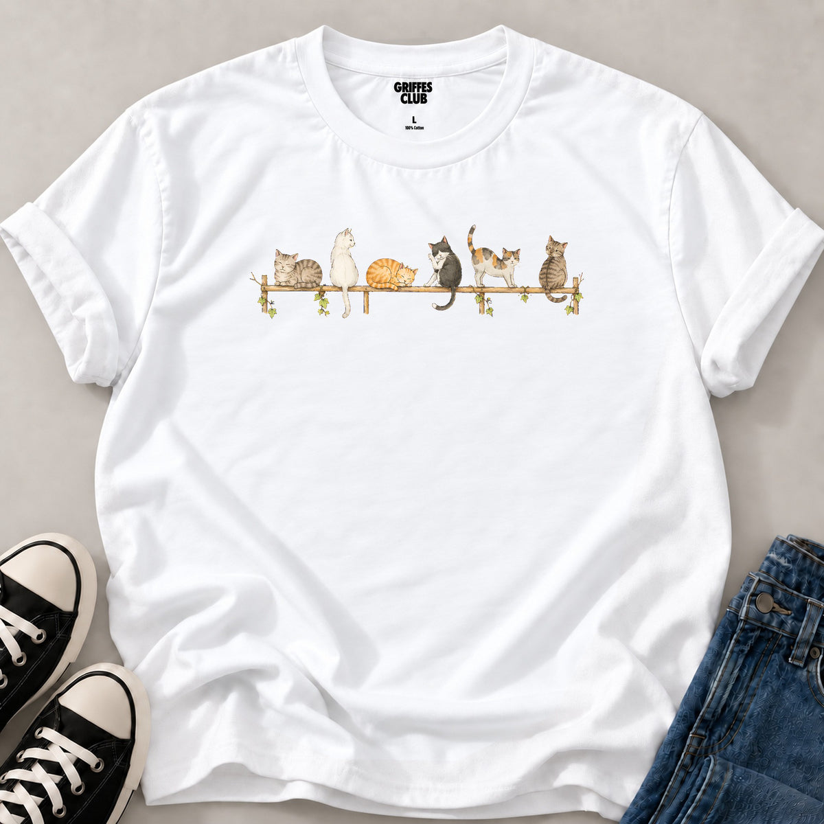 T shirt Chat aquarelle — White