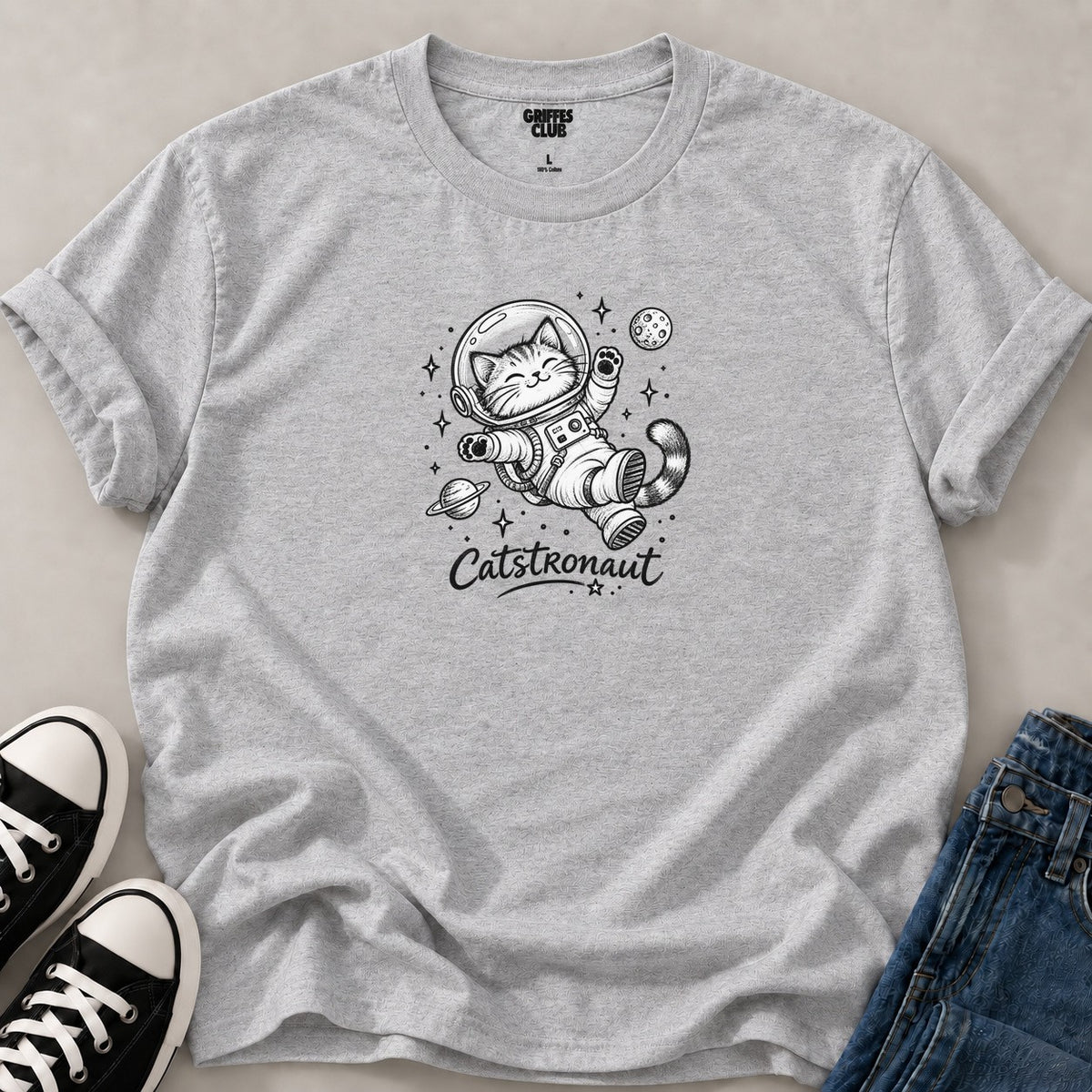 T shirt Chat astronaute — Sport Grey