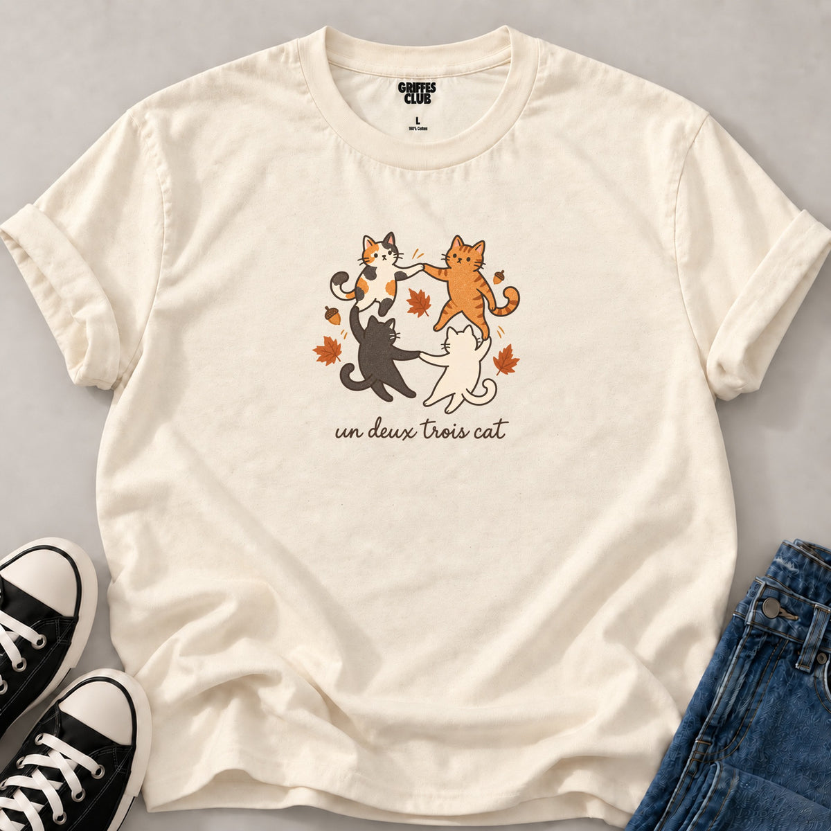 T shirt Chat automne aquarelle — Natural