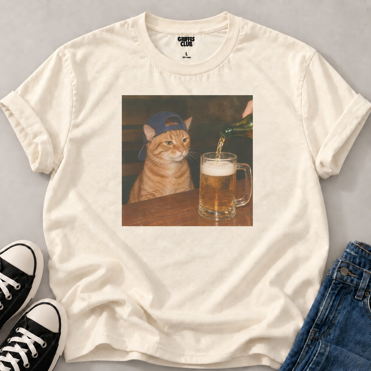 T shirt Chat biere pub — Natural