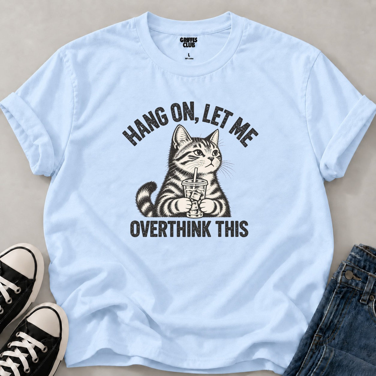 T shirt Chat boisson slogan — Light Blue