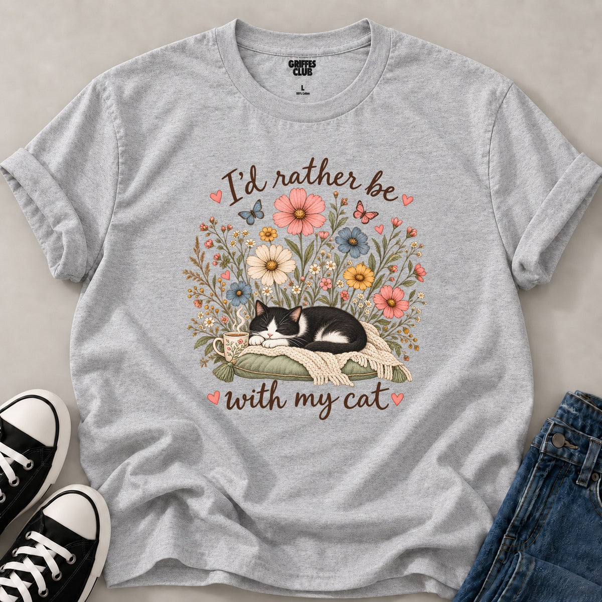 T shirt Chat bonheur casanier — Sport Grey