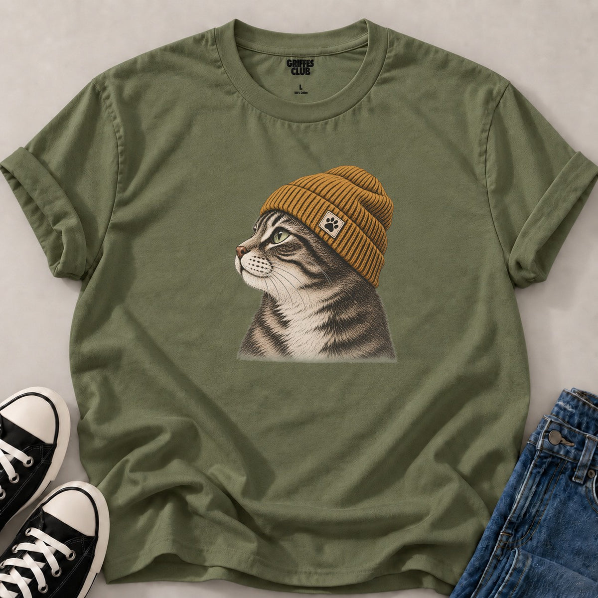 T shirt Chat bonnet moutarde — Military Green