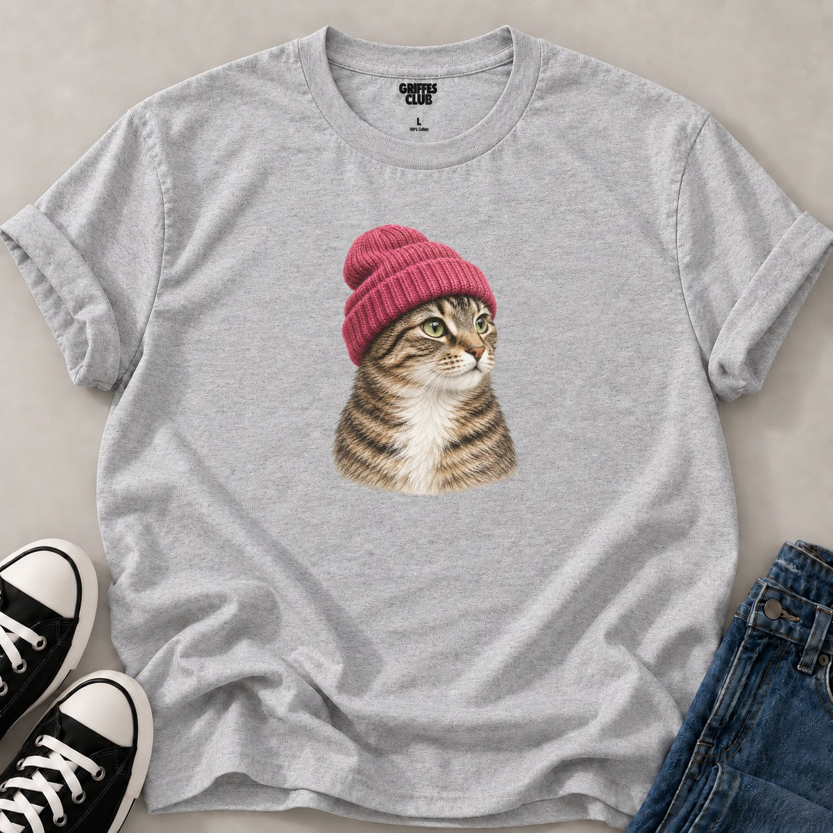 T shirt Chat bonnet rouge — Sport Grey