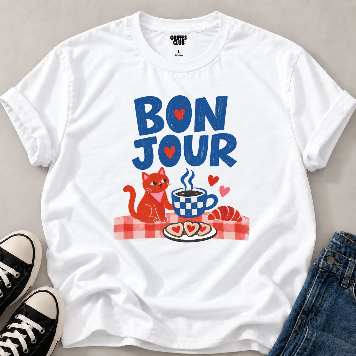 T shirt Chat cafe croissant — White
