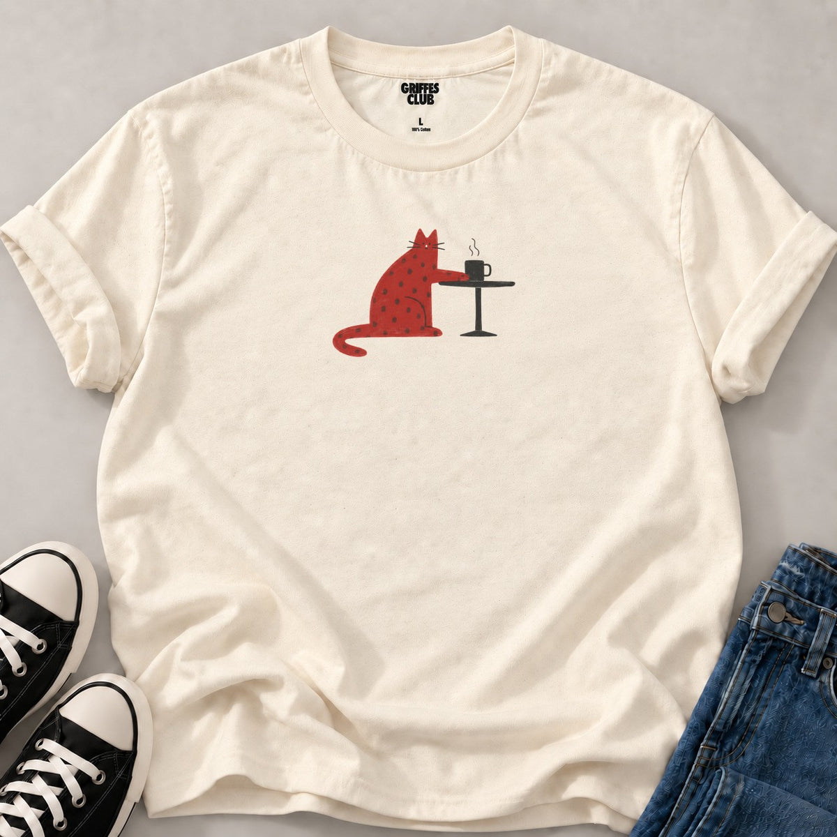 T shirt Chat cafe tasse — Natural