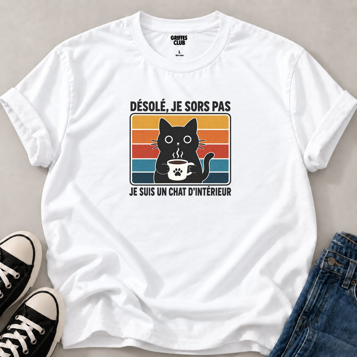 T shirt Chat casanier — White