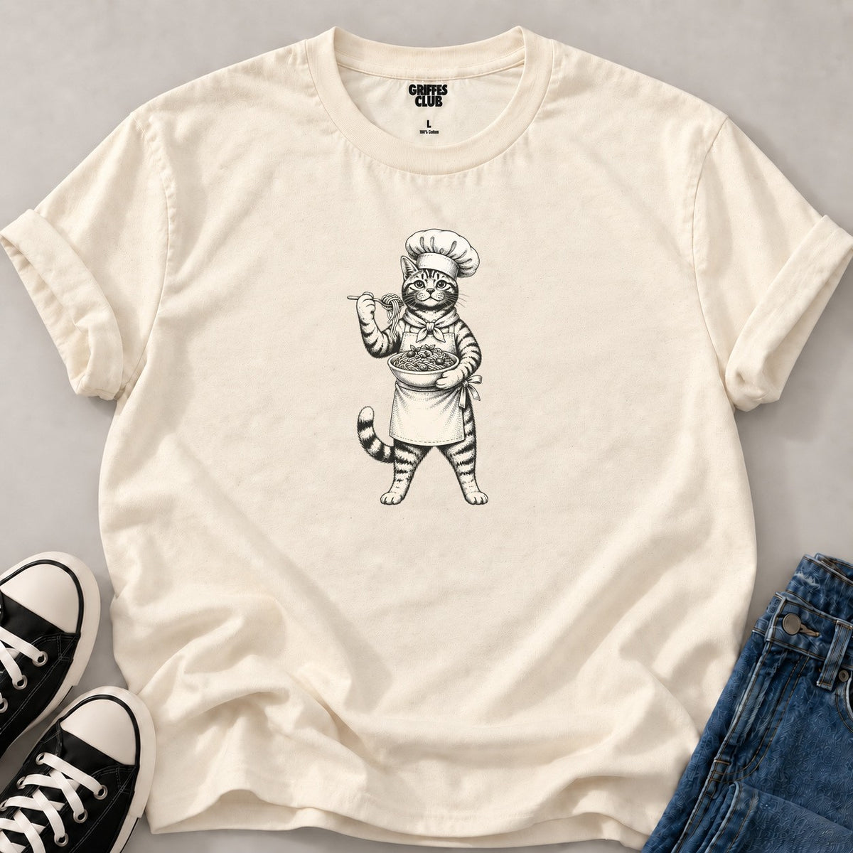T shirt Chat chef cuisinier — Natural
