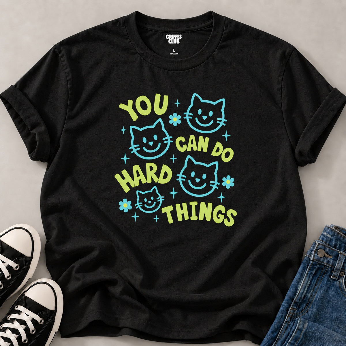 T shirt Chat citation florale — Black