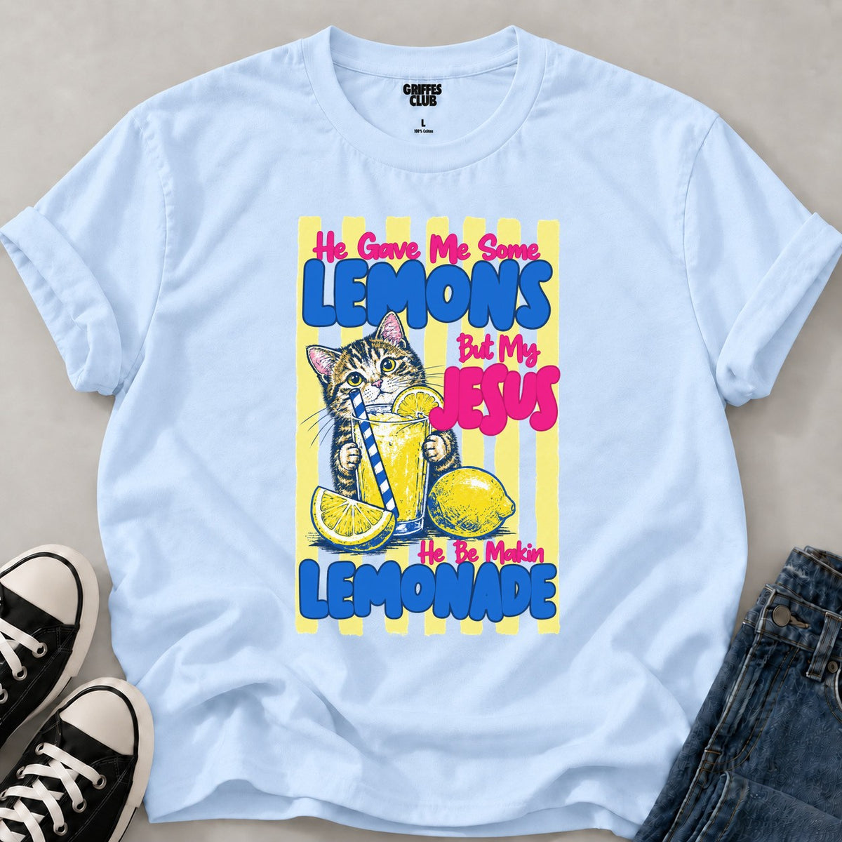 T shirt Chat citron limonade slogan — Light Blue