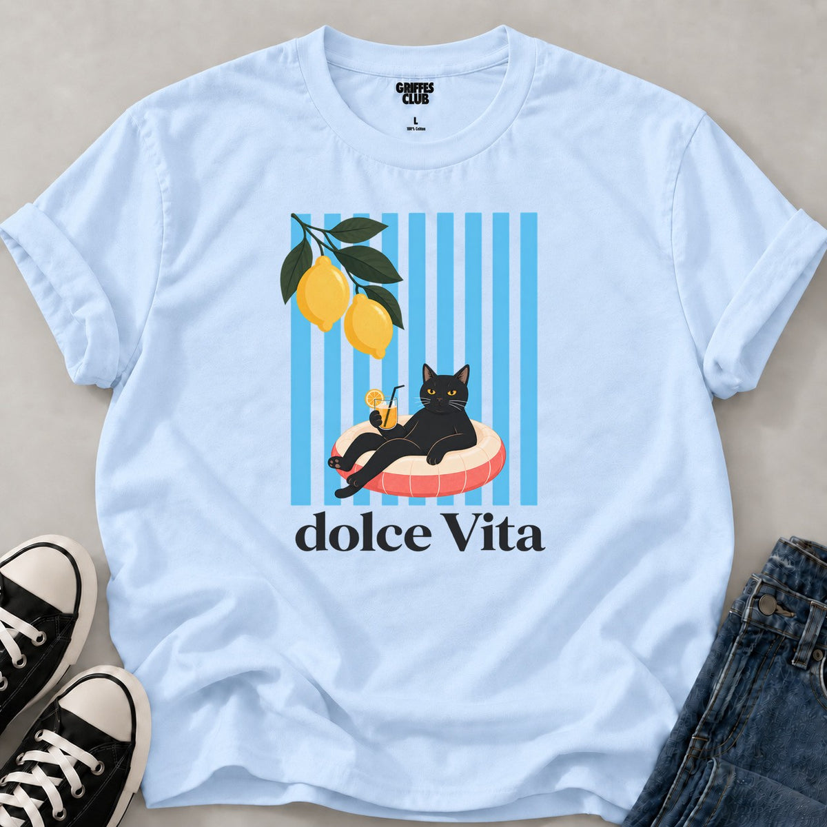 T shirt Chat citron raye — Light Blue