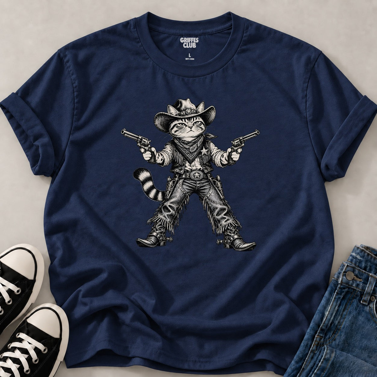 T shirt Chat cowboy western — Navy