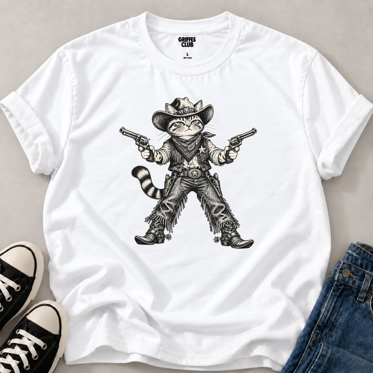 T shirt Chat cowboy western — White