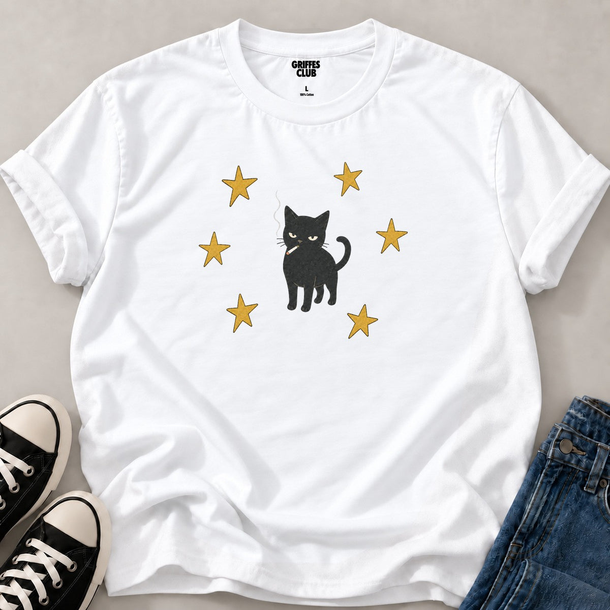 T shirt Chat etoile — White