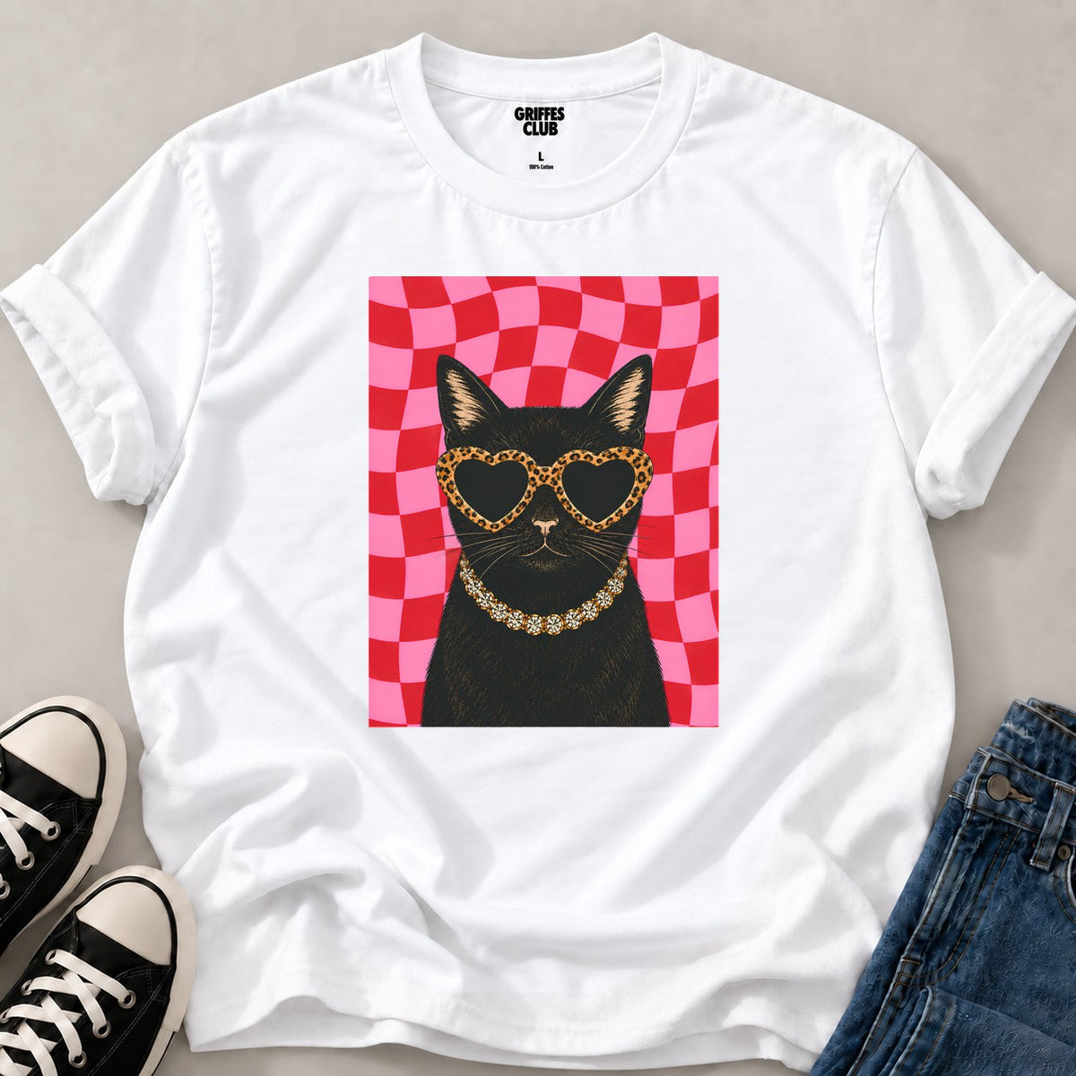T shirt Chat fashion retro — White