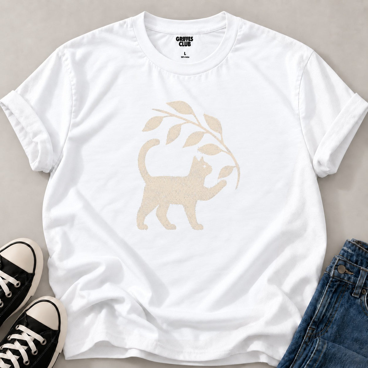 T shirt Chat feuillage botanique — White