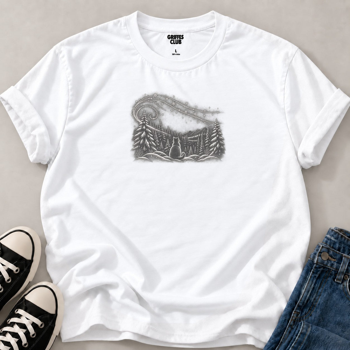 T shirt Chat foret nocturne — White