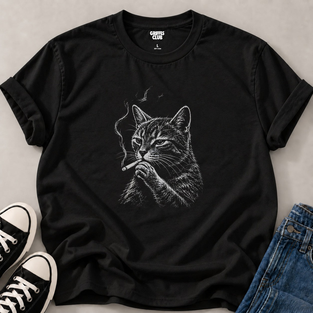 T shirt Chat fumee graphique — Black