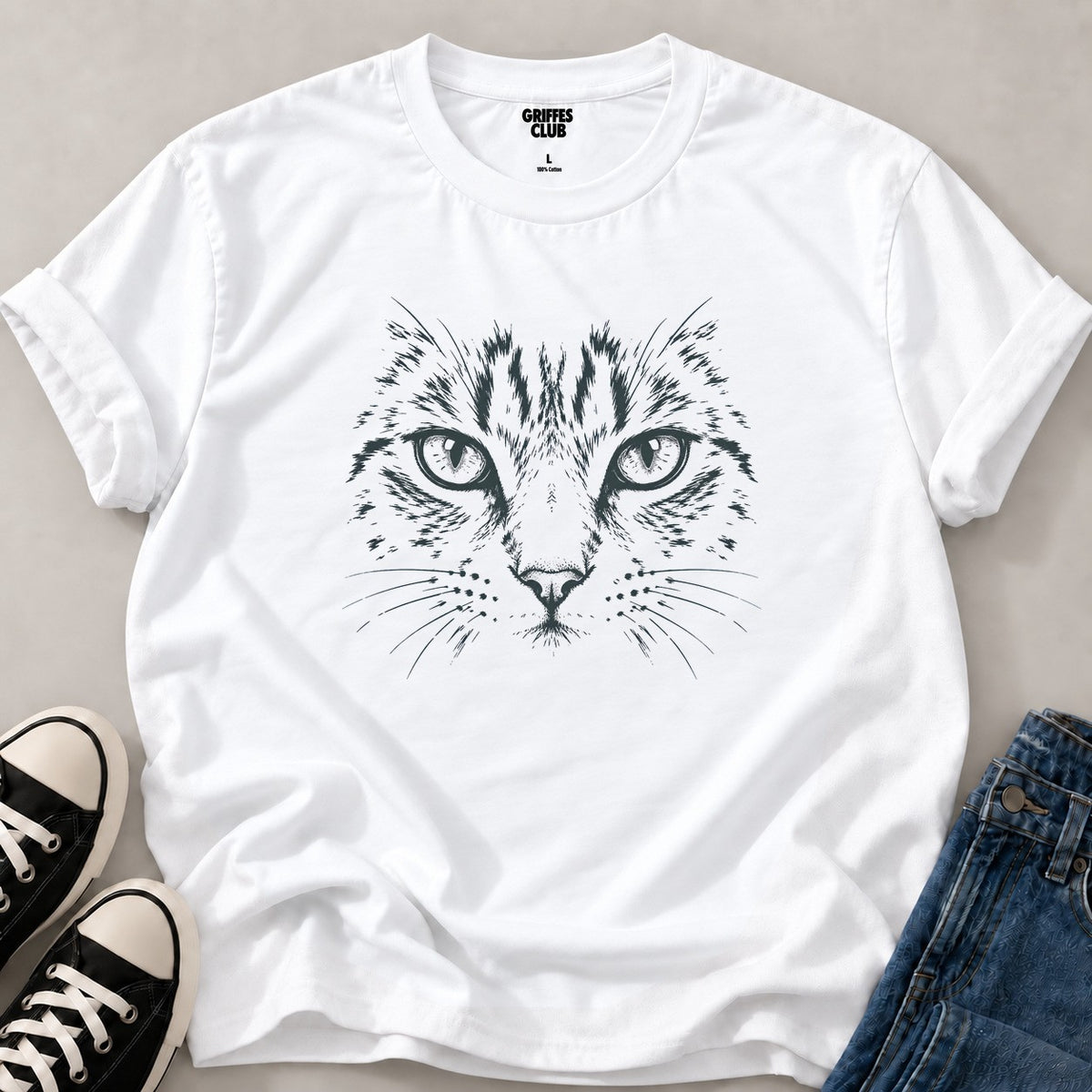 T shirt Chat gros plan graphique — White