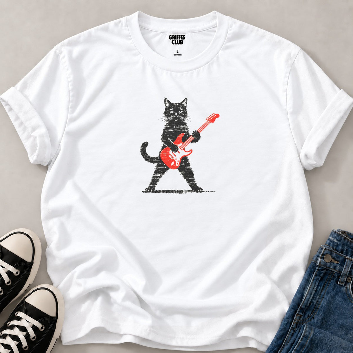 T shirt Chat guitariste — White