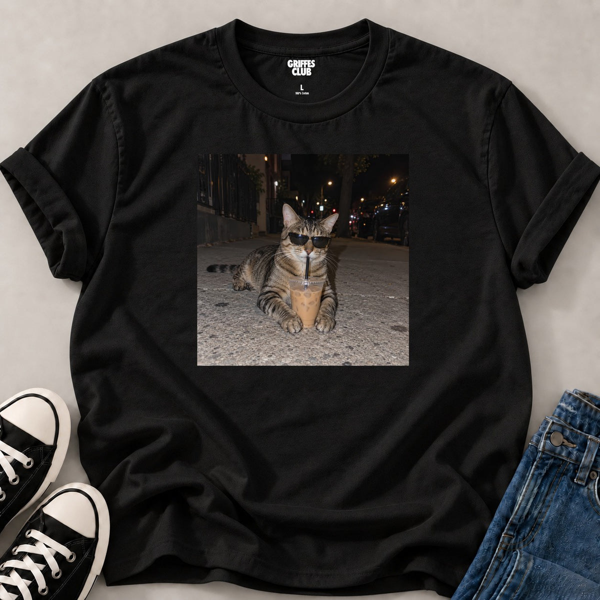 T shirt Chat iced coffee urbain — Black
