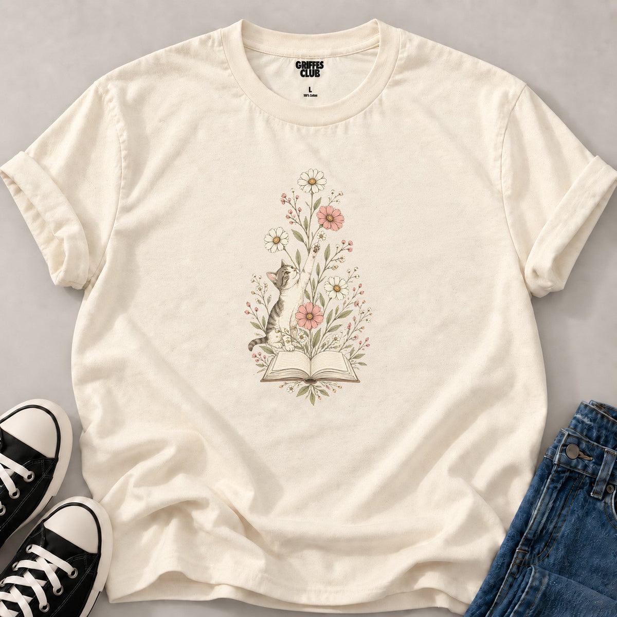 T shirt Chat lecteur camomille — Natural
