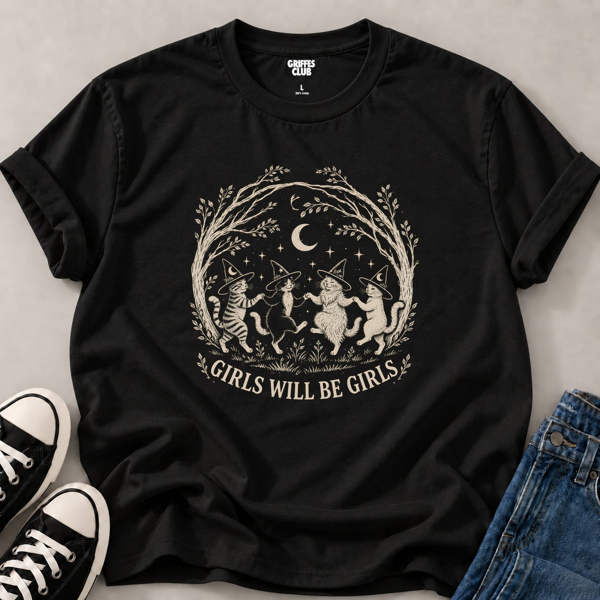 T shirt Chat lune sorcellerie — Black