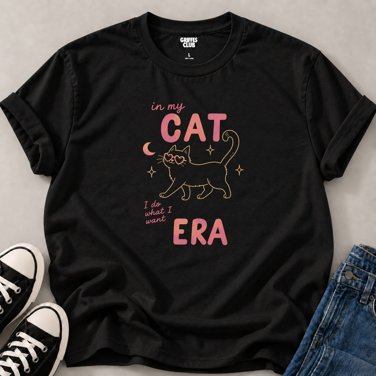 T shirt Chat lune typographie — Black
