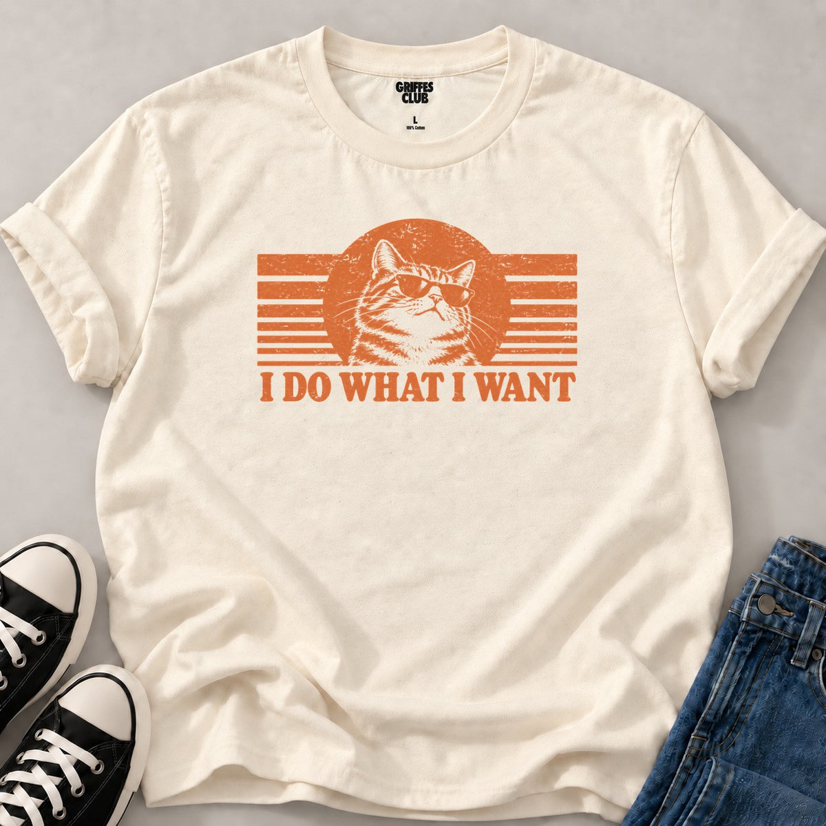 T shirt Chat lunettes cool — Natural