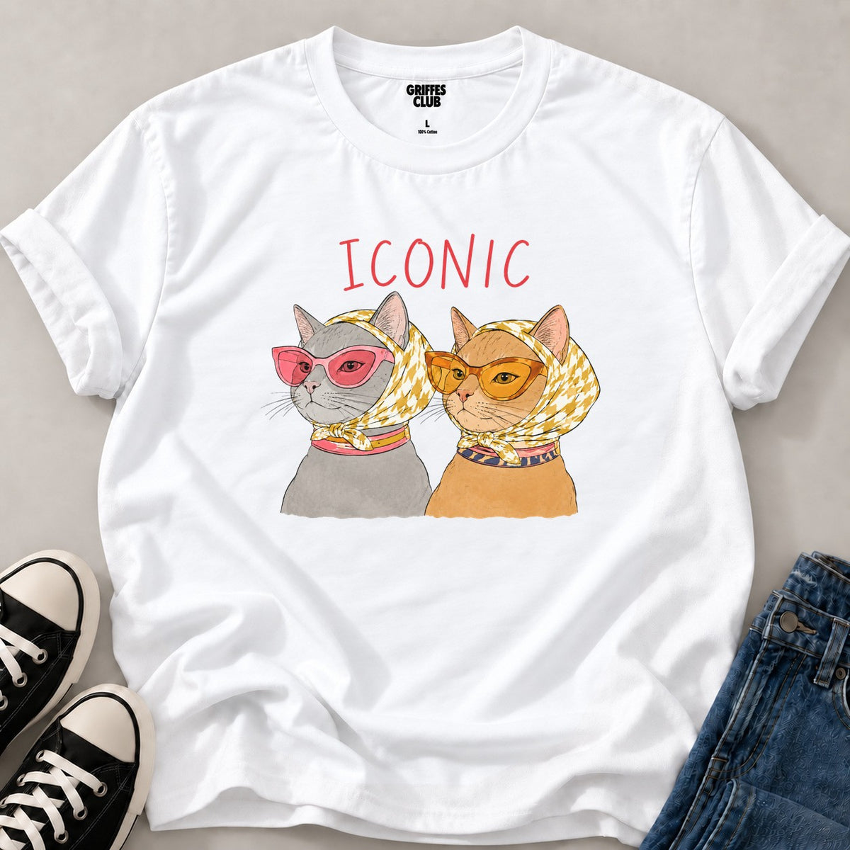 T shirt Chat lunettes dessin — White