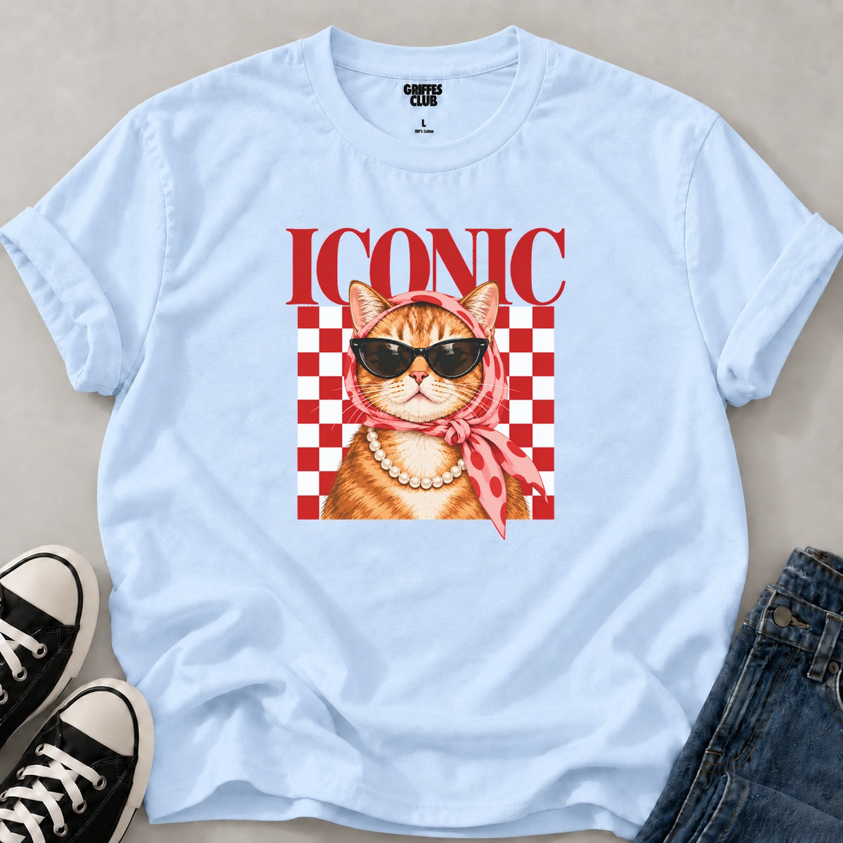 T shirt Chat lunettes retro — Light Blue