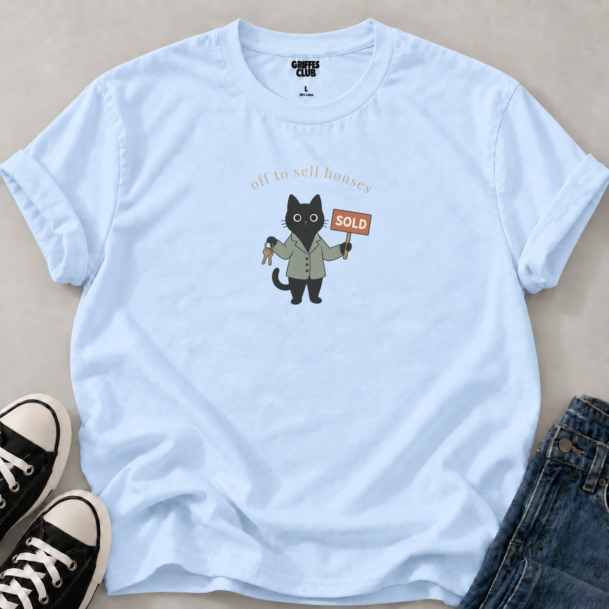 T shirt Chat maison a vendre — Light Blue
