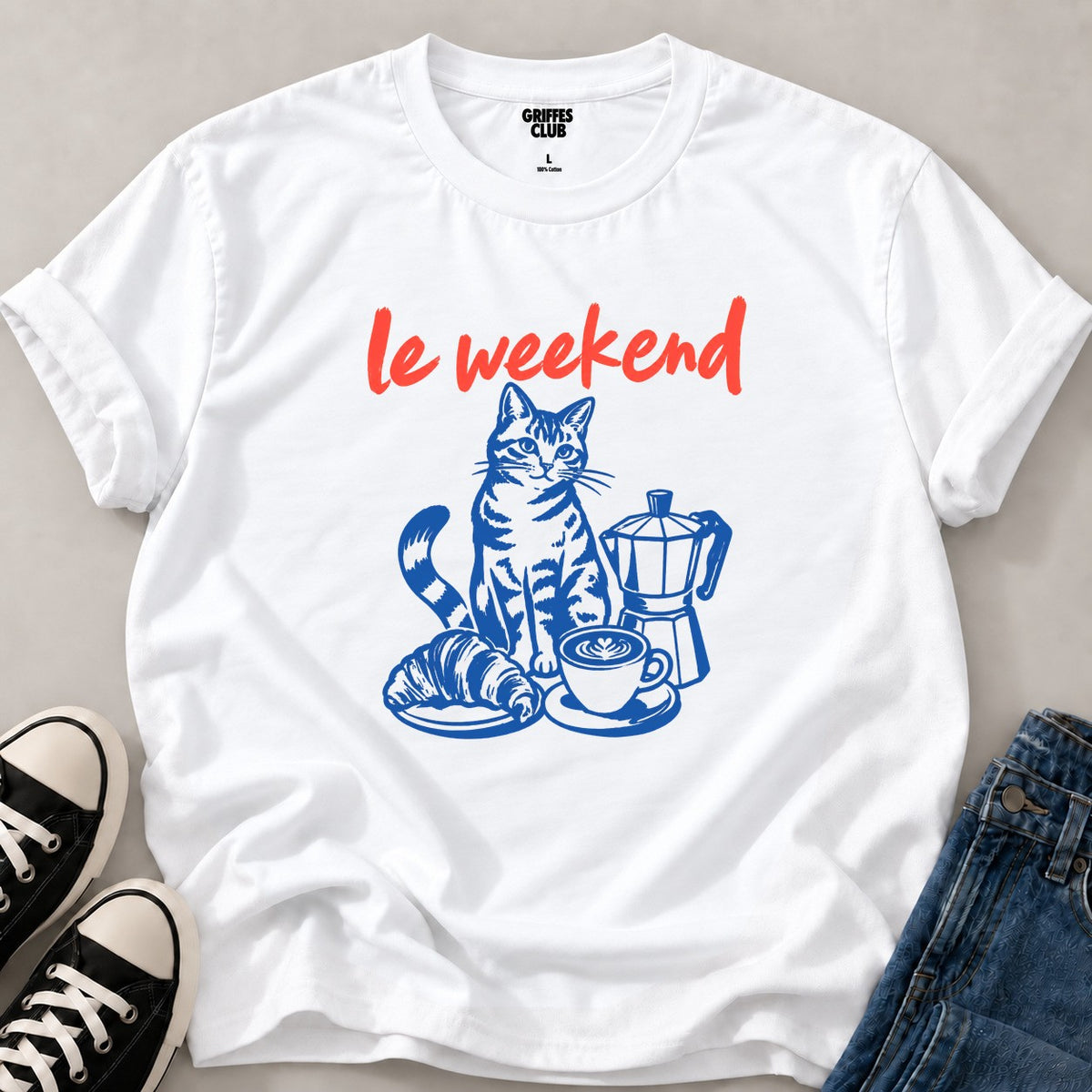 T shirt Chat petit dejeuner parisien — White