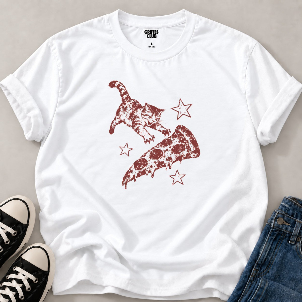 T shirt Chat pizza — White